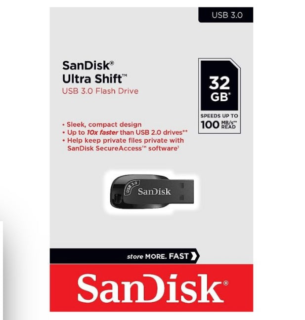 Sandisk Ultra Shift Memoria USB 3.2 Gen 1 32GB Negro 619659182274