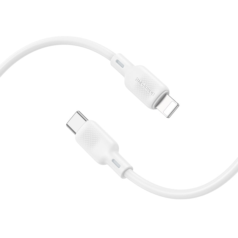 Cable de datos y carga BOROFONE BX113 27W Type-C a Lightning Lenny, de silicona Blanco