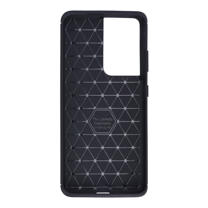 Funda de TPU antichoque con textura cepillada de fibra de carbono para Samsung S21 Ultra, Negro.