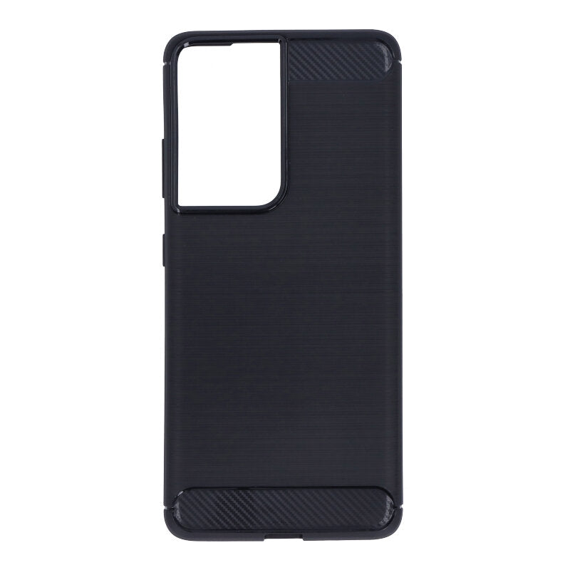 Funda de TPU antichoque con textura cepillada de fibra de carbono para Samsung S21 Ultra, Negro.
