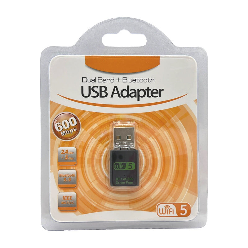 Tarjeta de red inalámbrica USB de doble banda de 600 Mbps, adaptador WiFi 5 con Bluetooth 4.2.