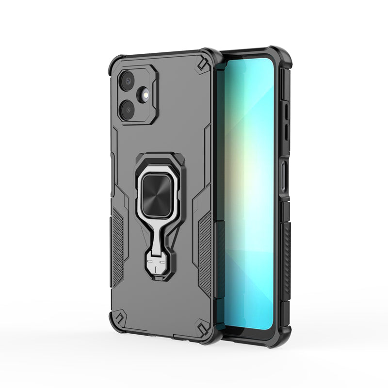 Funda de uso rudo a prueba de golpes con soporte de 360° para Samsung A06 negra