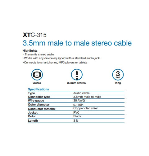 Cable auxiliar para audio, de 3,5mm XTC315 XTECH