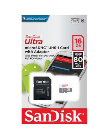 Memoria MicroSD SanDisk Ultra 16GB Con Adaptador SD Clase 10